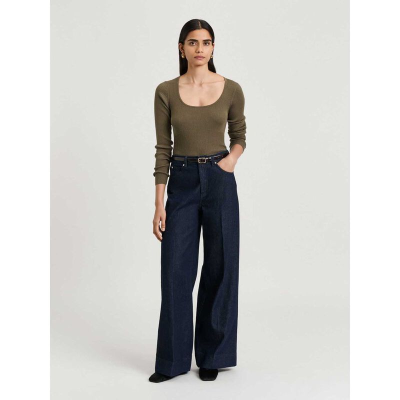 Veronika Maine Cotton Silk Blend Scoop Neck Ribbed Knit Top image number 2